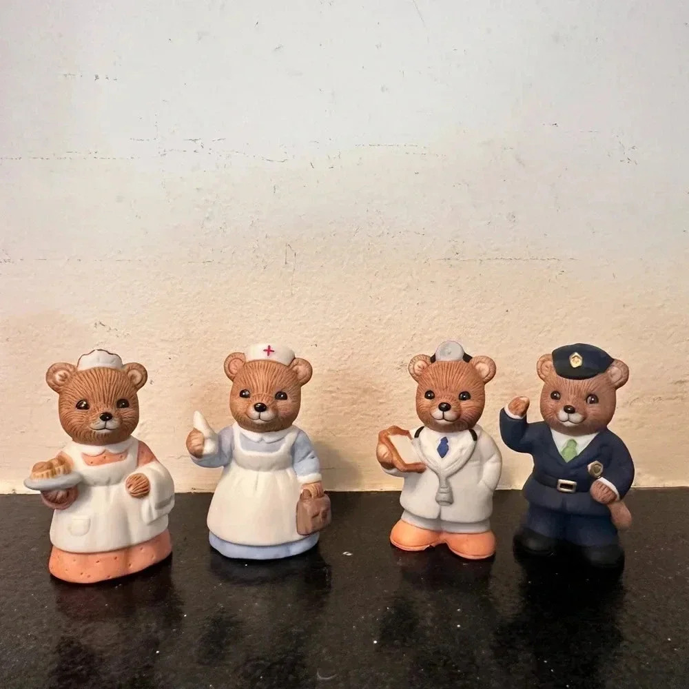 HOMCO Essentials Workers Porcelain Bears  #8805 Set Of 4
